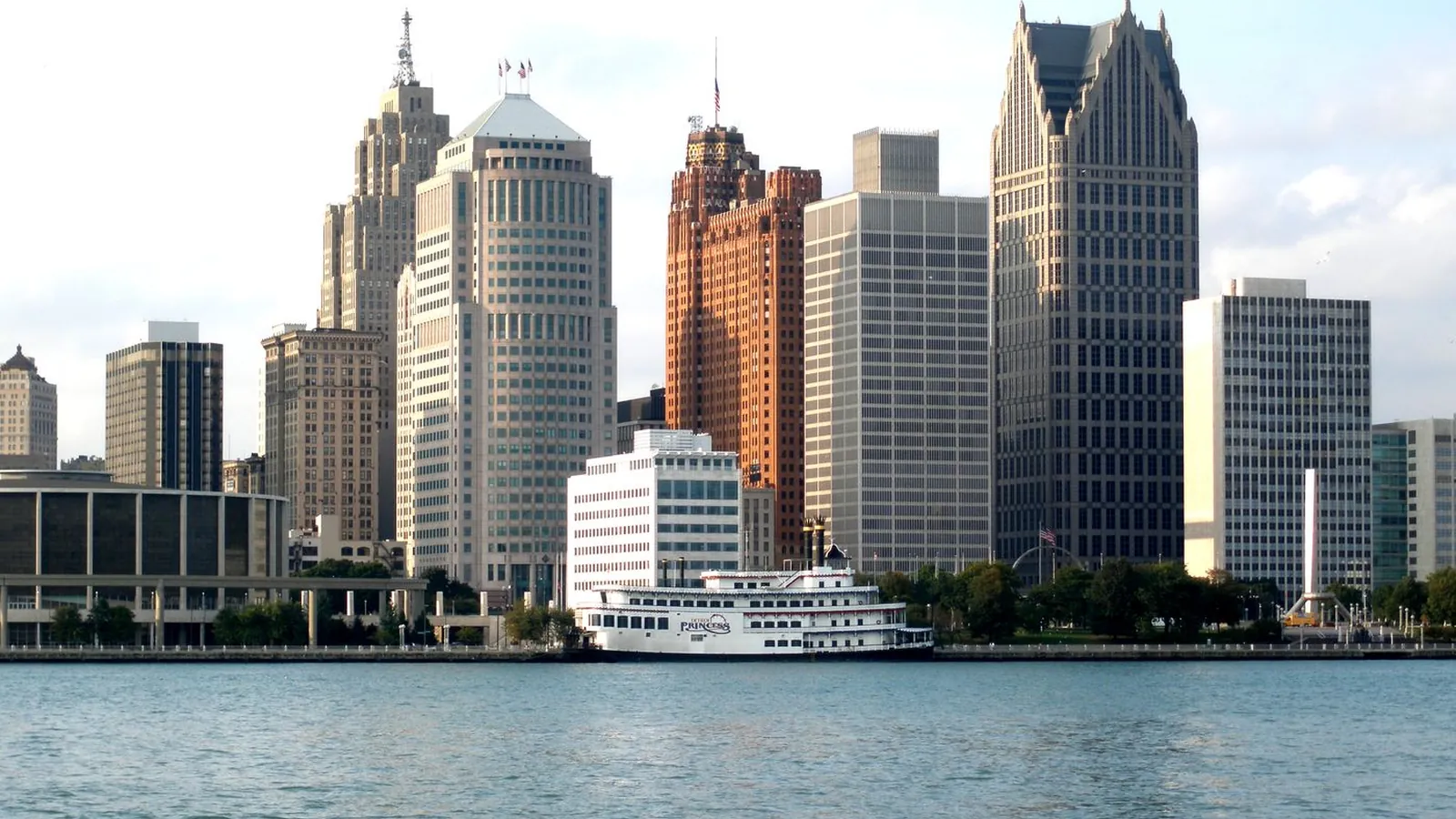 The Detroit skyline from the riverfront